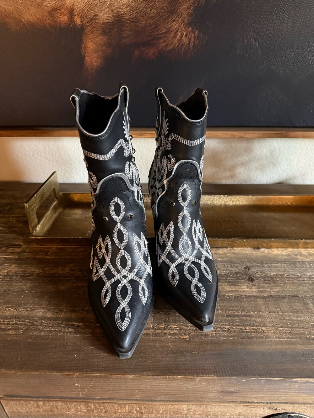 ALTER’D STATE Black Embroidered Western Ankle Boots | Size 10